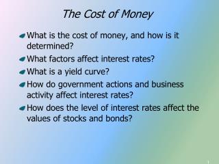 What is the cost of money, and how is it determined? What factors affect interest rates?