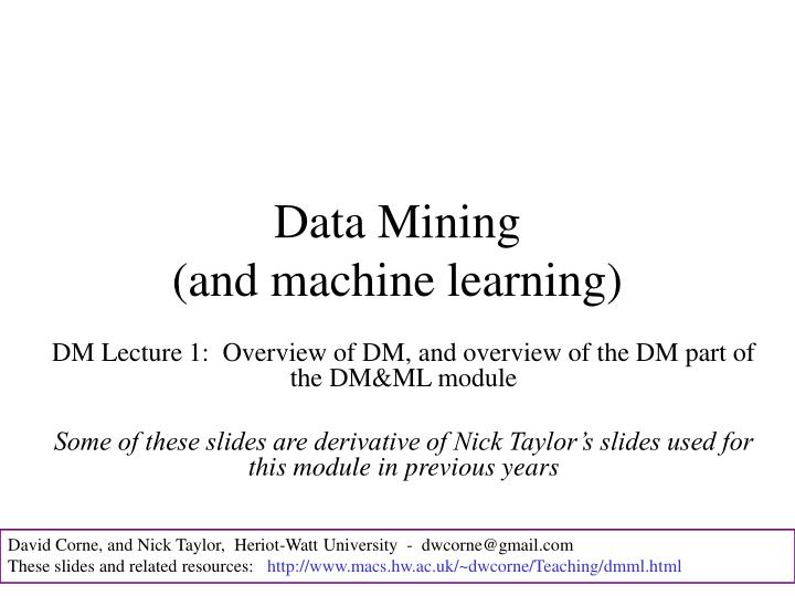 data mining and machine learning