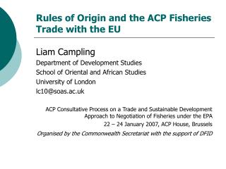 Rules of Origin and the ACP Fisheries Trade with the EU