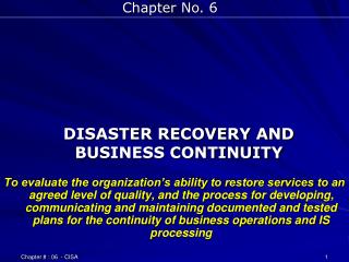 DISASTER RECOVERY AND BUSINESS CONTINUITY
