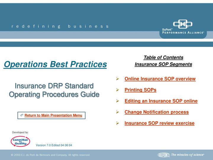 insurance drp standard operating procedures guide