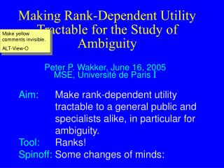 Making Rank-Dependent Utility Tractable for the Study of Ambiguity