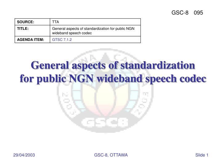 general aspects of standardization for public ngn wideband speech codec