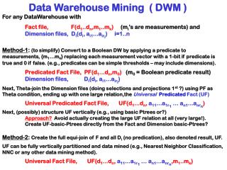 Data Warehouse Mining ( DWM ) For any DataWarehouse with