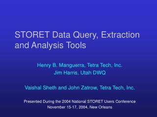 STORET Data Query, Extraction and Analysis Tools