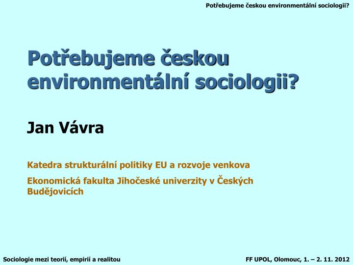 pot ebujeme eskou environment ln sociologii