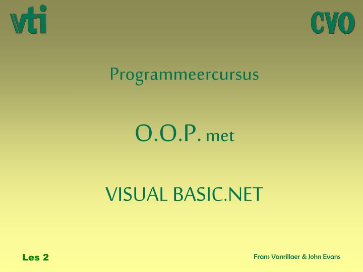 programmeercursus o o p met visual basic net