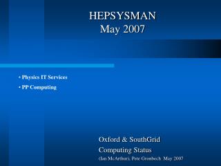 HEPSYSMAN May 2007