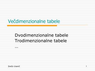 ve dimenzionalne tabele