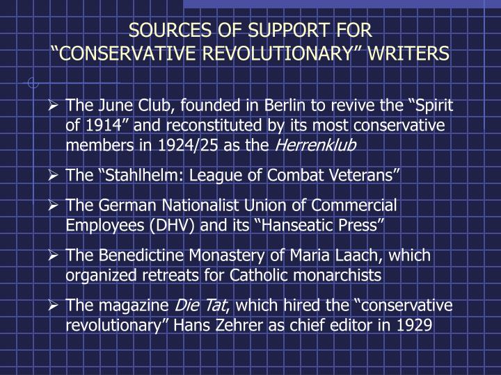 sources of support for conservative revolutionary writers