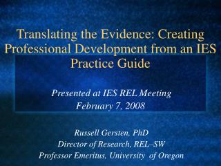 Translating the Evidence: Creating Professional Development from an IES Practice Guide