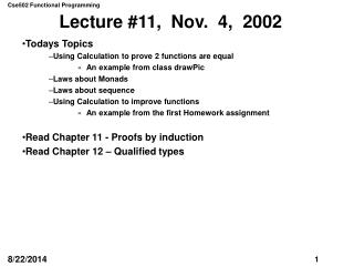 Lecture #11, Nov. 4, 2002