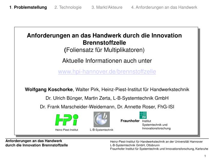 anforderungen an das handwerk durch die innovation brennstoffzelle foliensatz f r multiplikatoren