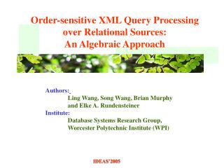 Order-sensitive XML Query Processing over Relational Sources: An Algebraic Approach