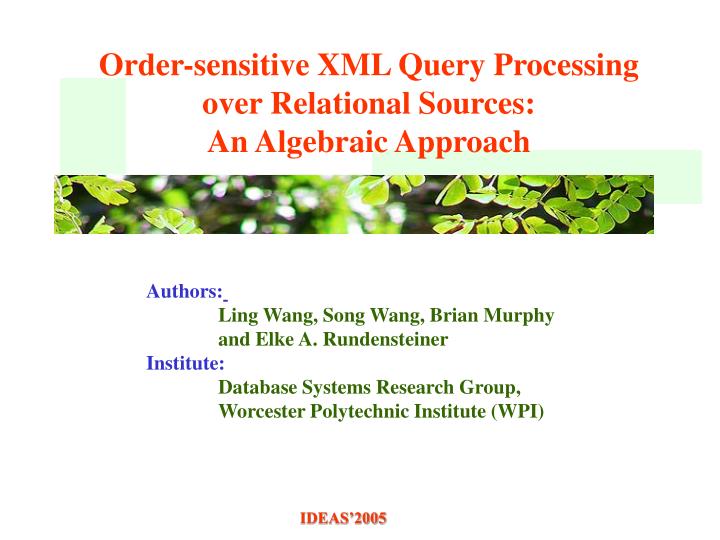 order sensitive xml query processing over relational sources an algebraic approach