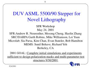 DUV ASML 5500/90 Stepper for Novel Lithography