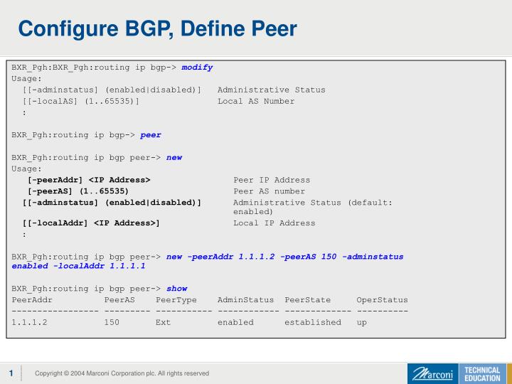configure bgp define peer