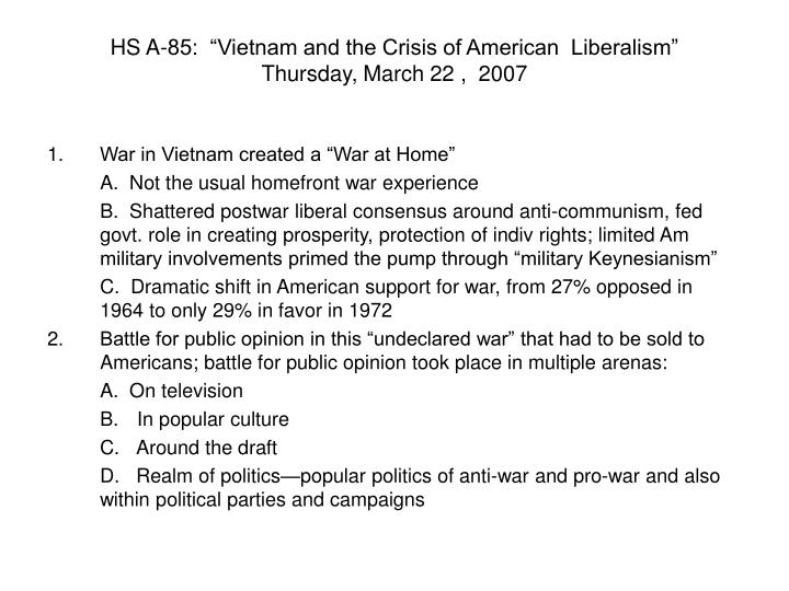 hs a 85 vietnam and the crisis of american liberalism thursday march 22 2007