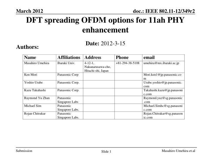 dft spreading ofdm options for 11ah phy enhancement