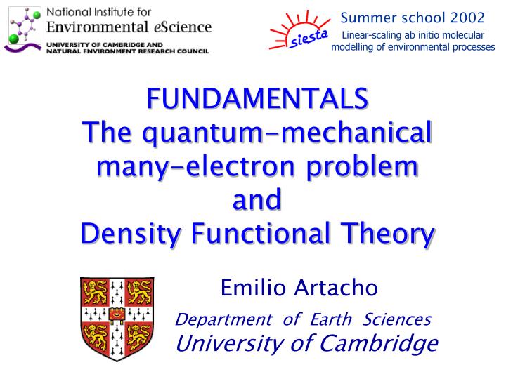 fundamentals the quantum mechanical many electron problem and density functional theory