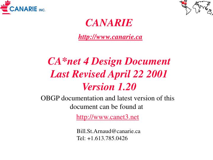 canarie http www canarie ca ca net 4 design document last revised april 22 2001 version 1 20