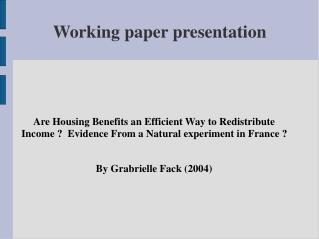 Working paper presentation