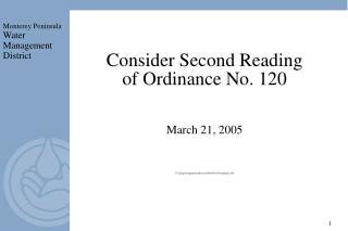 Consider Second Reading of Ordinance No. 120
