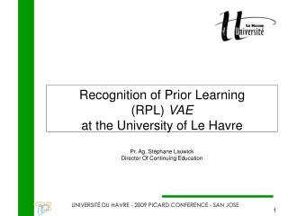 Recognition of Prior Learning (RPL) VAE at the University of Le Havre