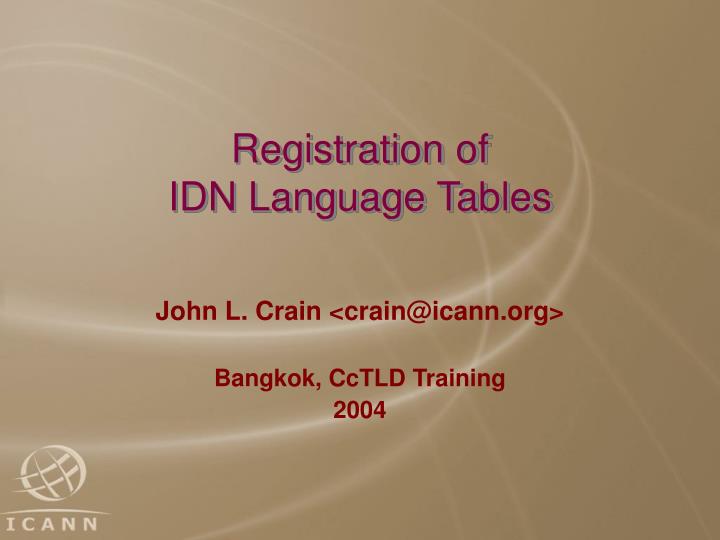 registration of idn language tables