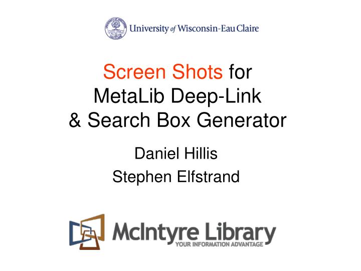 screen shots for metalib deep link search box generator