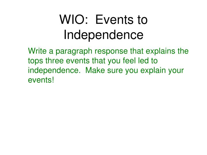 wio events to independence