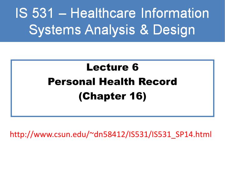 lecture 6 personal health record chapter 16