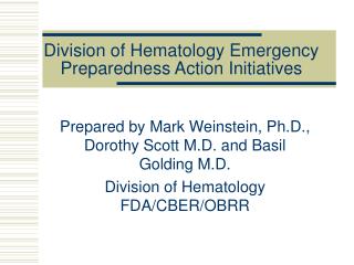 Division of Hematology Emergency Preparedness Action Initiatives