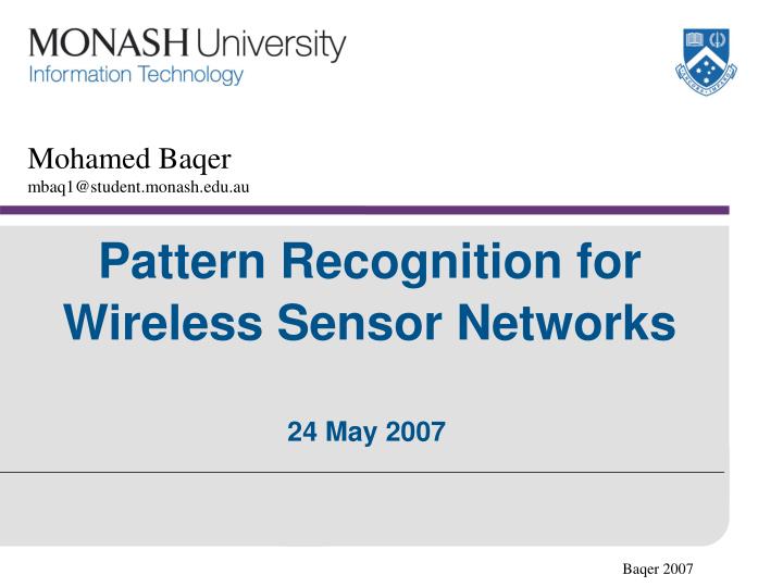 pattern recognition for wireless sensor networks