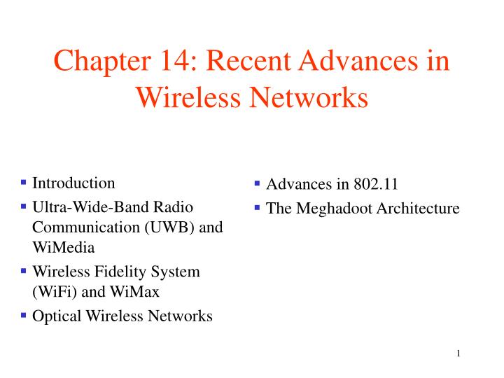 chapter 14 recent advances in wireless networks