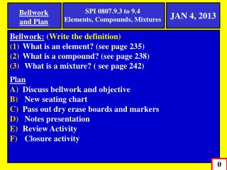 Bellwork : (Write the definition) What is an element? (see page 235)