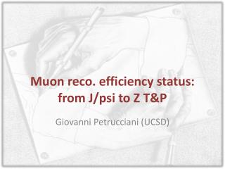 Muon reco . efficiency status: from J/psi to Z T&amp;P