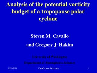 Analysis of the potential vorticity budget of a tropopause polar cyclone