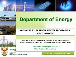 NATIONAL SOLAR WATER HEATER PROGRAMME STATUS UPDATE