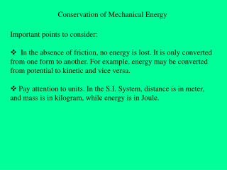 Conservation of Mechanical Energy
