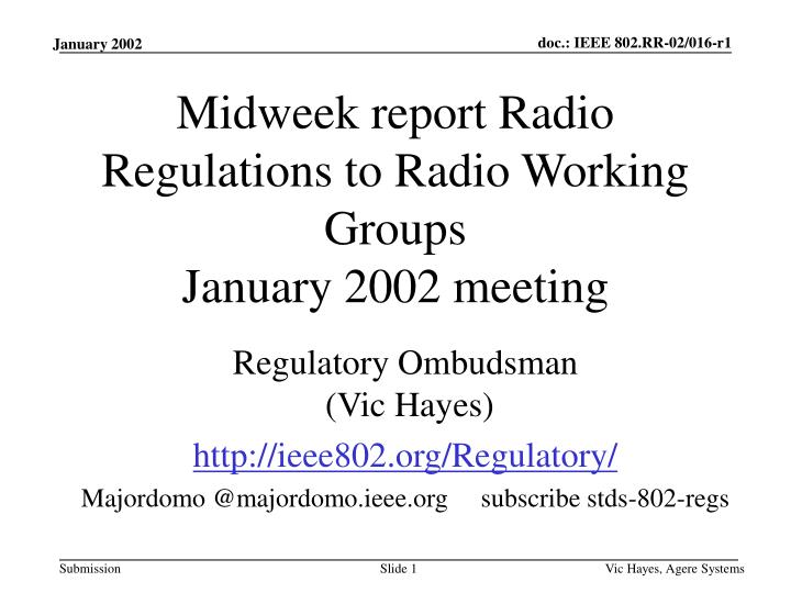 midweek report radio regulations to radio working groups january 2002 meeting