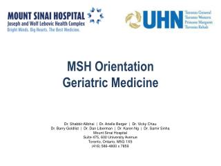 MSH Orientation Geriatric Medicine