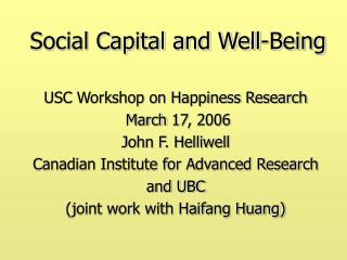 Social Capital and Well-Being