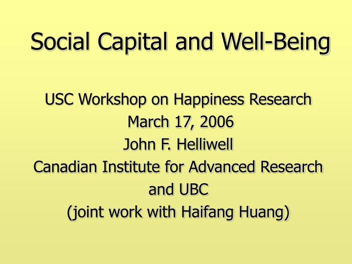 social capital and well being