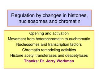 Regulation by changes in histones, nucleosomes and chromatin