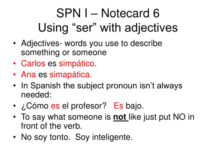 spn i notecard 6 using ser with adjectives
