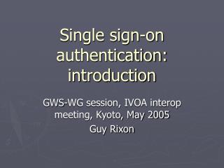 single sign on authentication introduction