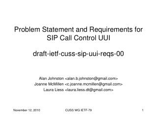 Problem Statement and Requirements for SIP Call Control UUI draft-ietf-cuss-sip-uui-reqs-00