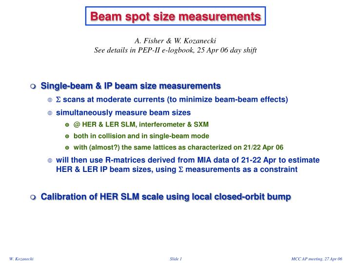beam spot size measurements