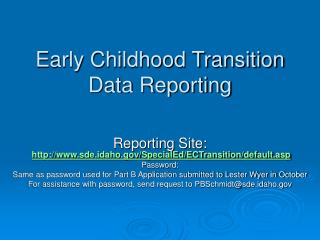 Early Childhood Transition Data Reporting